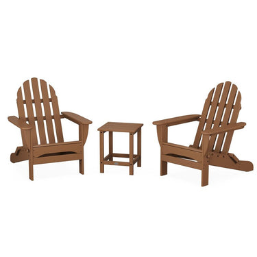 POLYWOOD Classic Folding Adirondack 3-Piece Set W/ Long Island 18-Inch Side Table - Teak